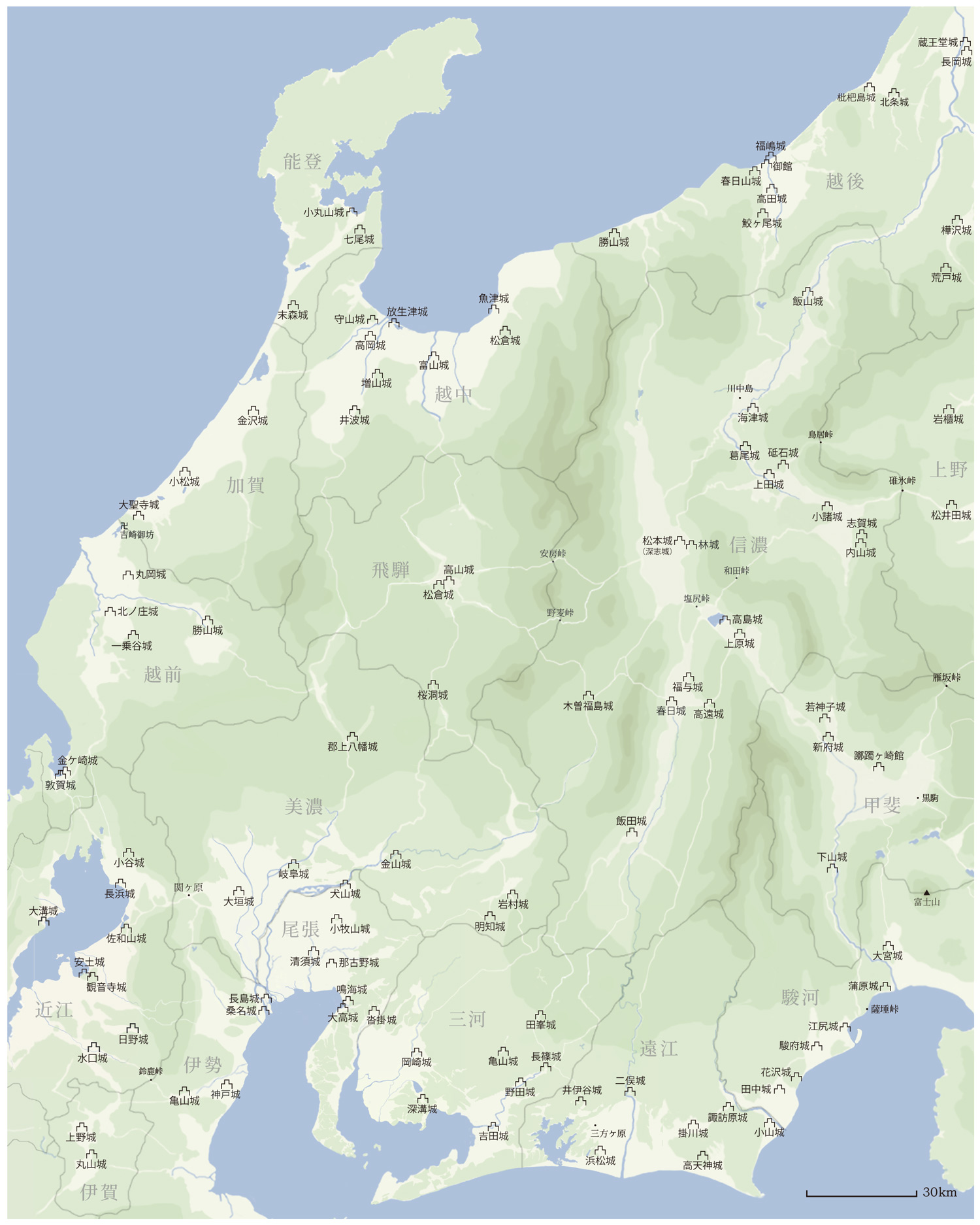 戦国時代中部地方の城マップ
